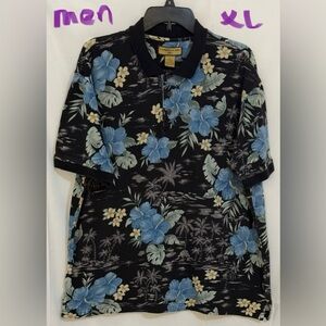 Caribbean Joe Black and Blue Floral Casual Shirt